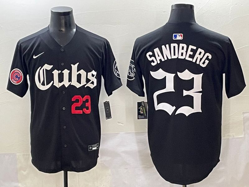Men 2025 Chicago Cubs #23 Sandberg Black Five generations Joint Name Nike MLB Jersey style 5